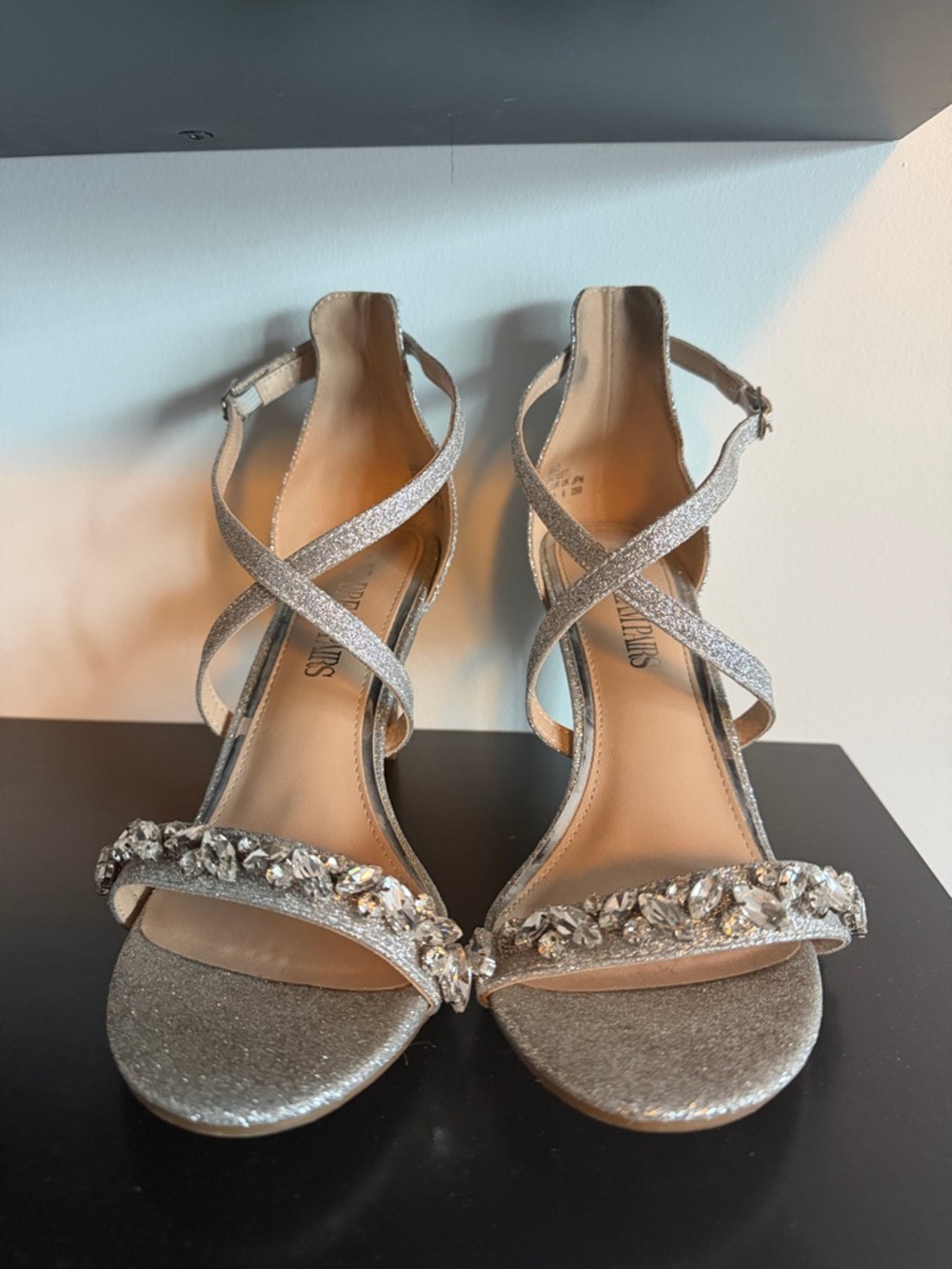 Dream Pairs Silver Glitter Crystal-Strap Heels